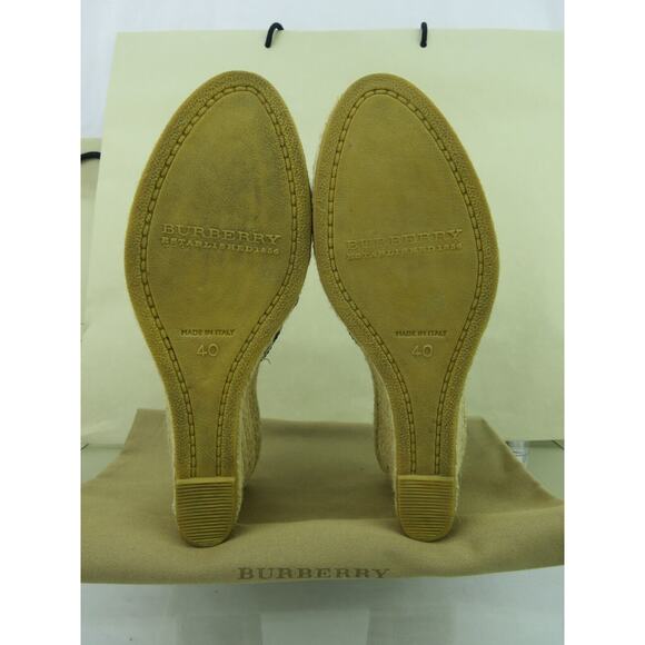 BURBERRY BLACK PATENT LEATHER CHECK LOGO SLIDE JUTE ESPADRILLE SANDALS 40 10 - Picture 14 of 14